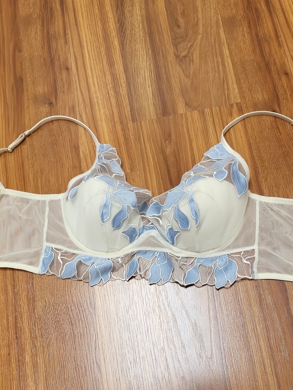 intimissimi Balconette Padded  Bra with Light Blue Lace Floral Appliqué